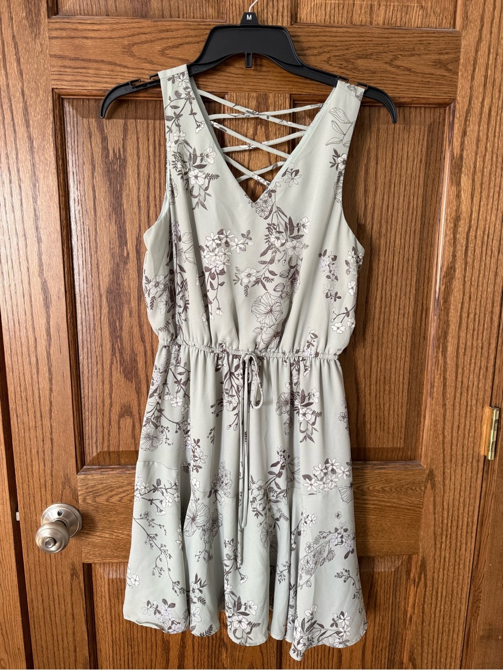 Maurices Sage Green Floral Lace-Back Mini Dress
